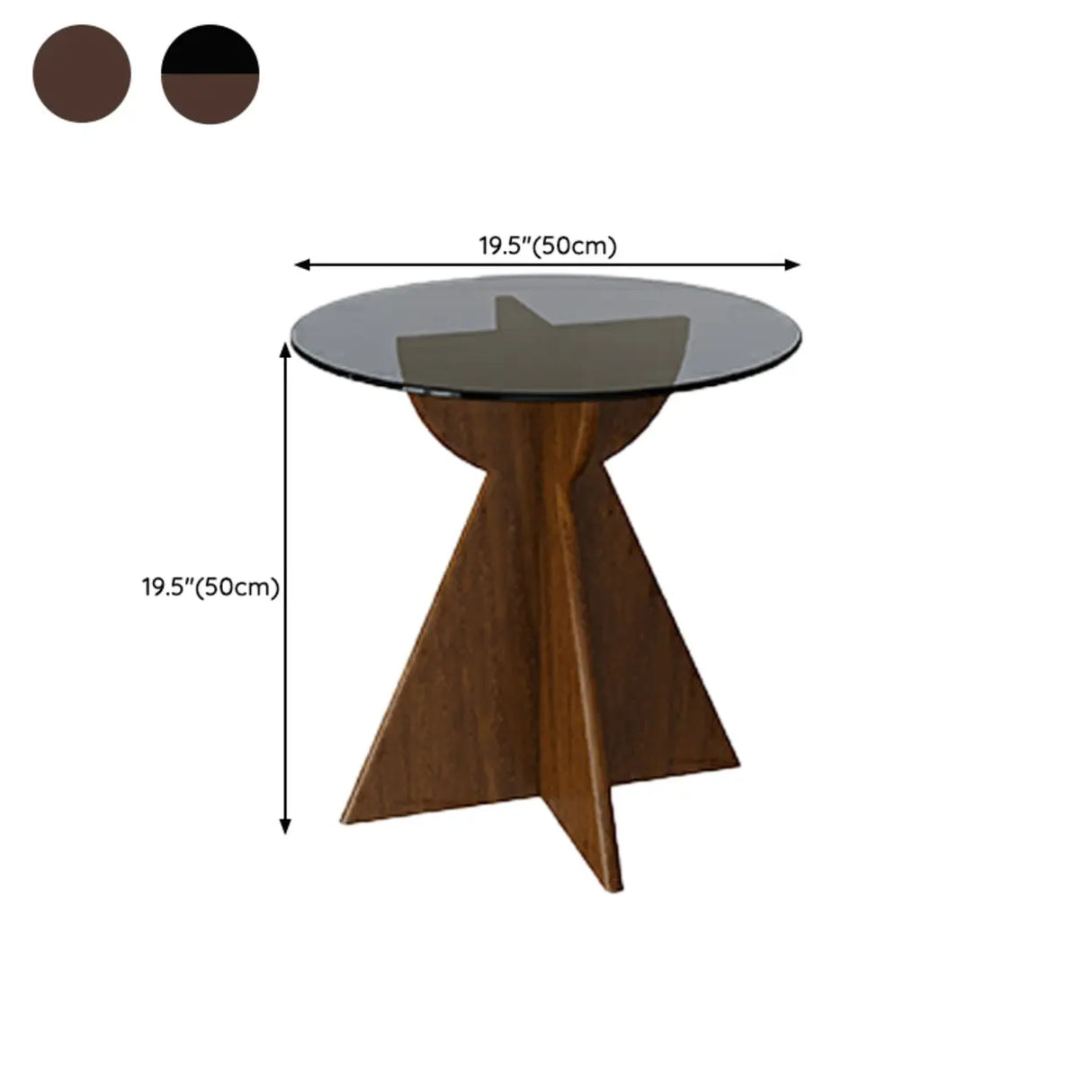 Contemporary Round Glass Walnut Wood Abstract Base Side Table Image - 11
