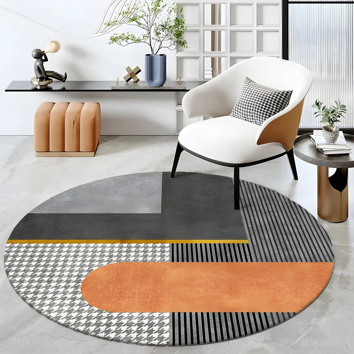 Contemporary Round Polyester Multi-Color Large Rug Image - 1