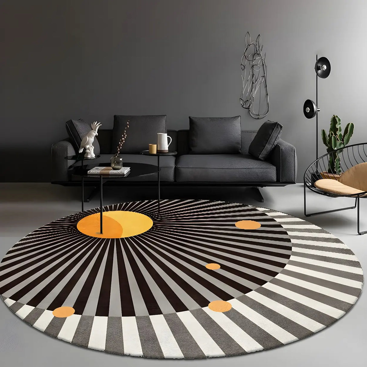 Contemporary Round Polyester Multi-Color Large Rug Image - 8