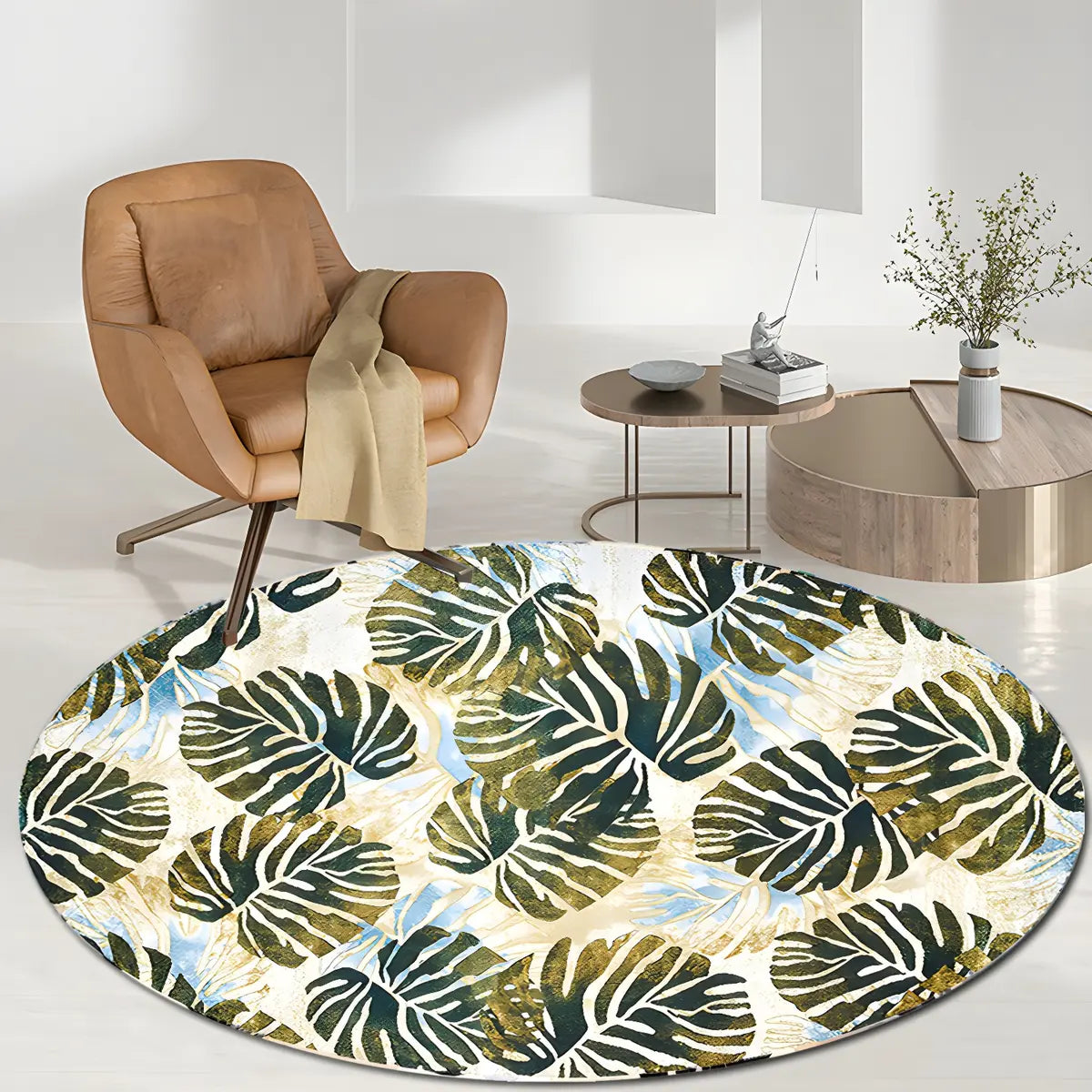 Contemporary Round Polyester Scenic Print Area Rug Image - 11
