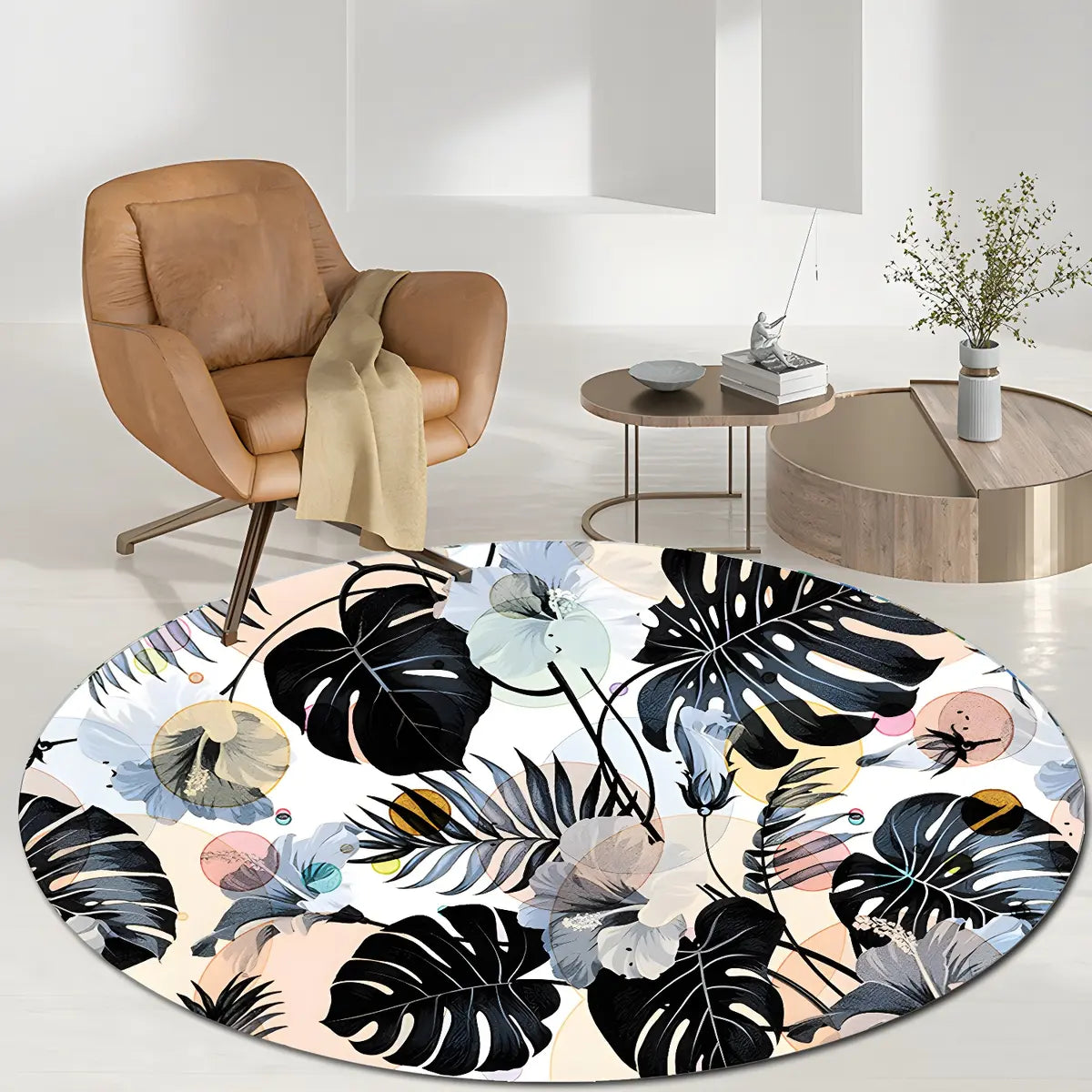 Contemporary Round Polyester Scenic Print Area Rug Image - 2