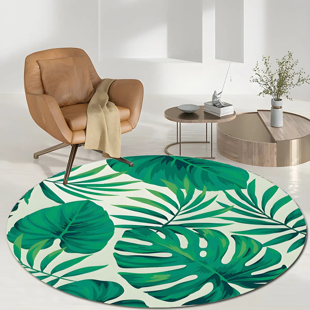 Contemporary Round Polyester Scenic Print Area Rug Image - 3