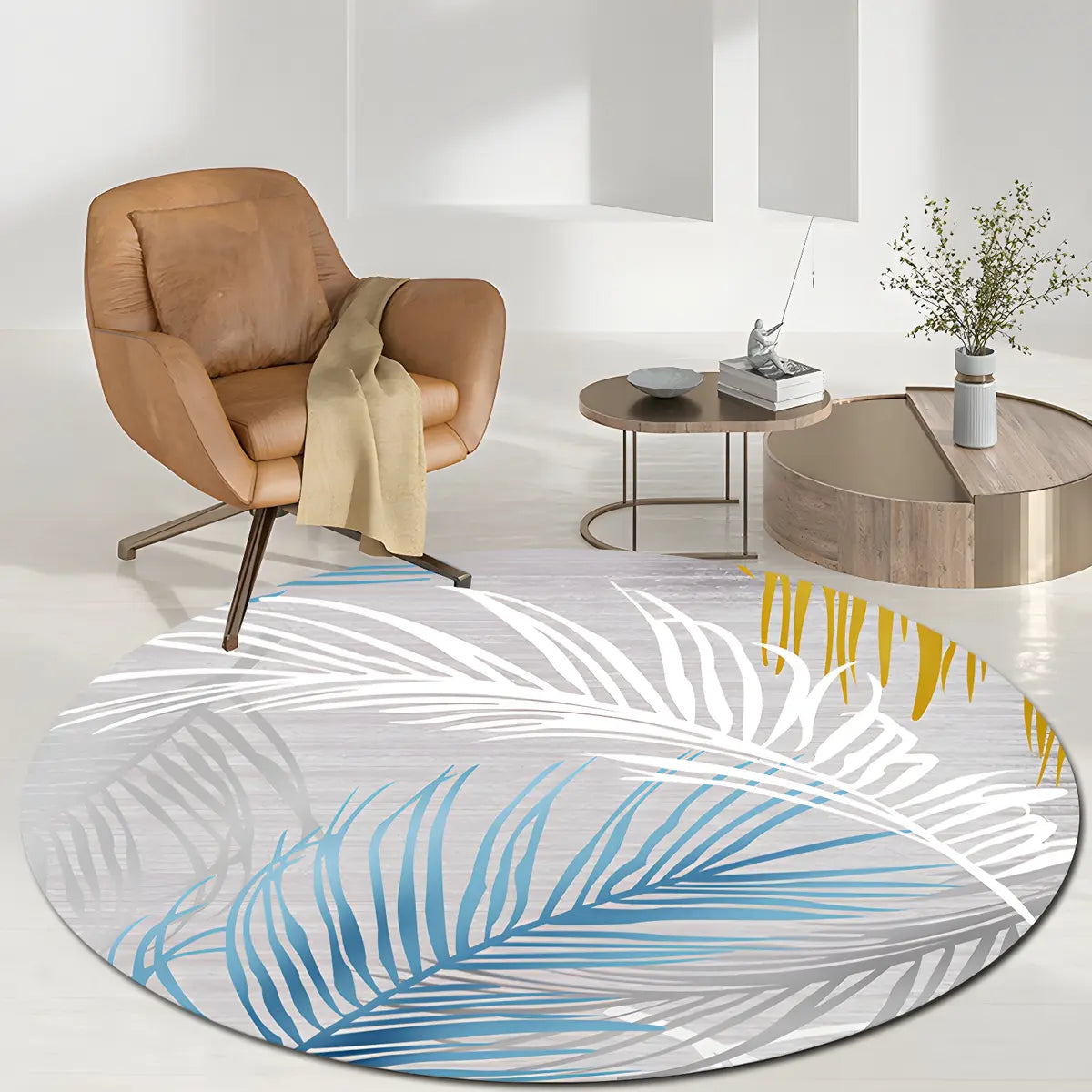 Contemporary Round Polyester Scenic Print Area Rug Image - 4