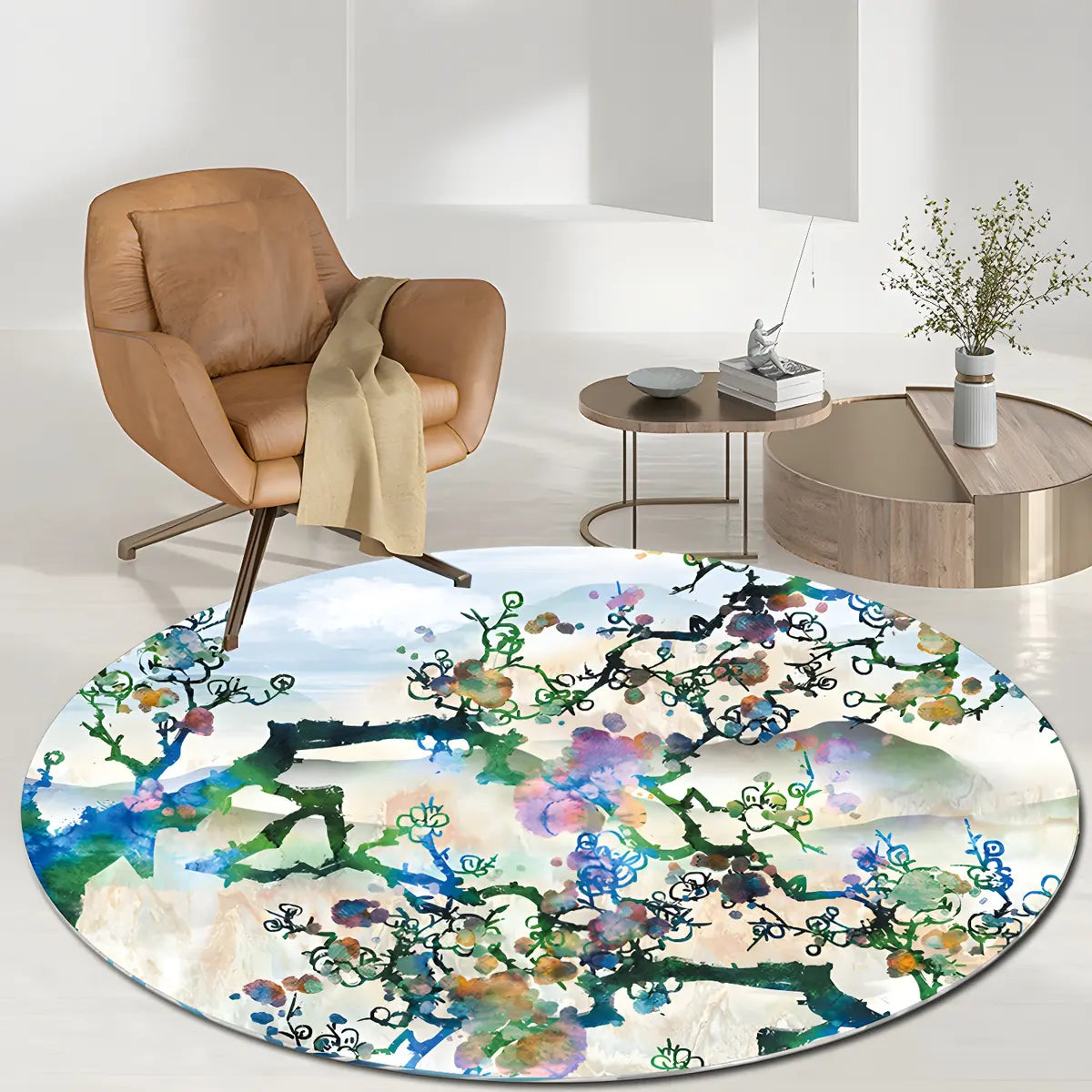 Contemporary Round Polyester Scenic Print Area Rug Image - 6