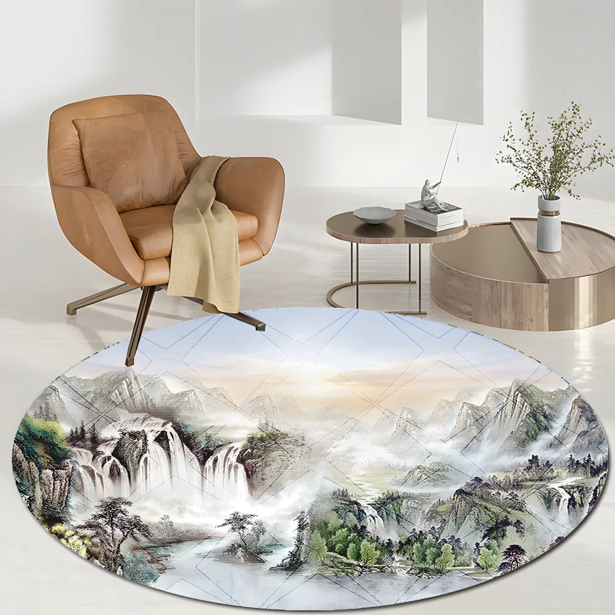 Contemporary Round Polyester Scenic Print Area Rug Image - 9