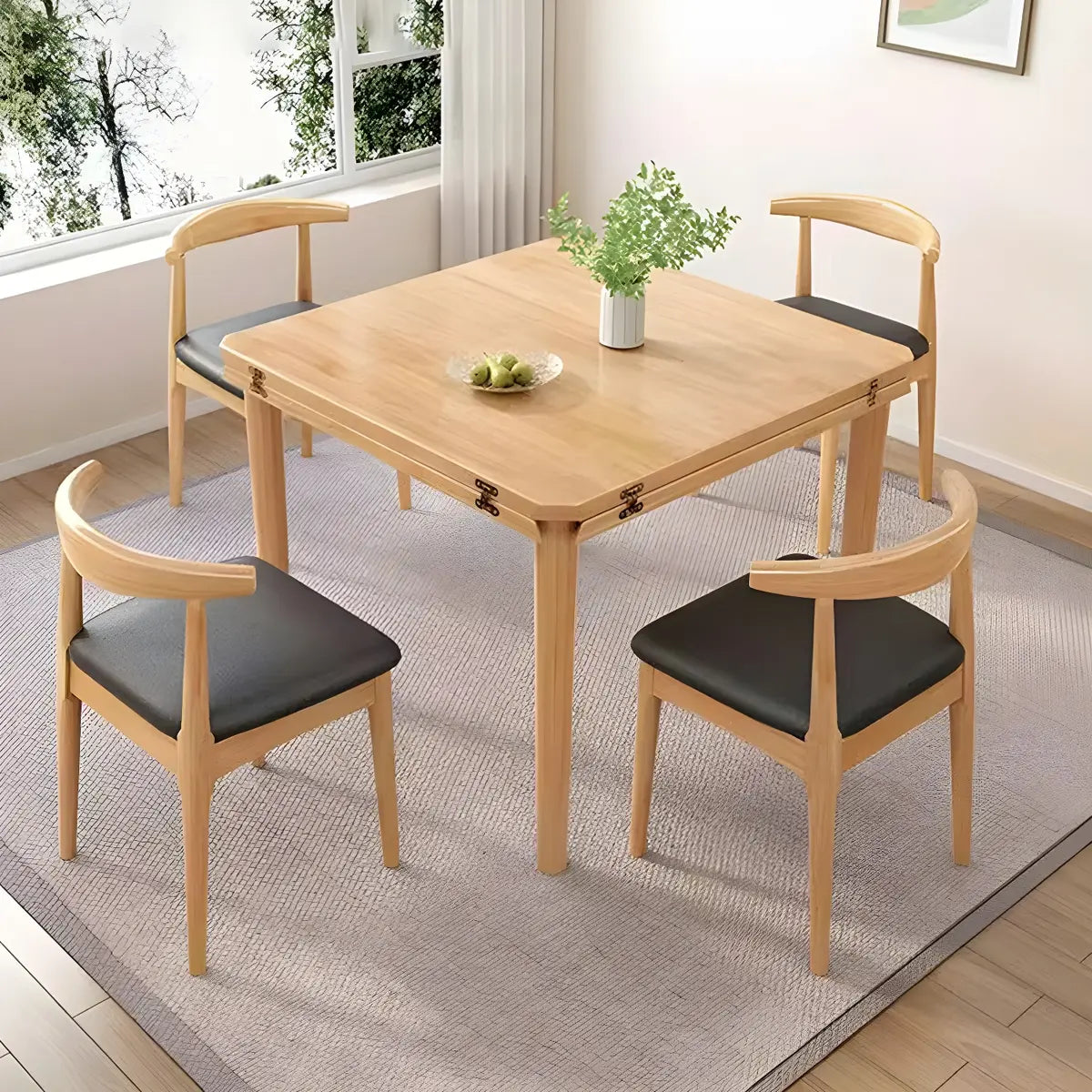Contemporary Round Rubber Wood Dining Table Extendable Image - 10