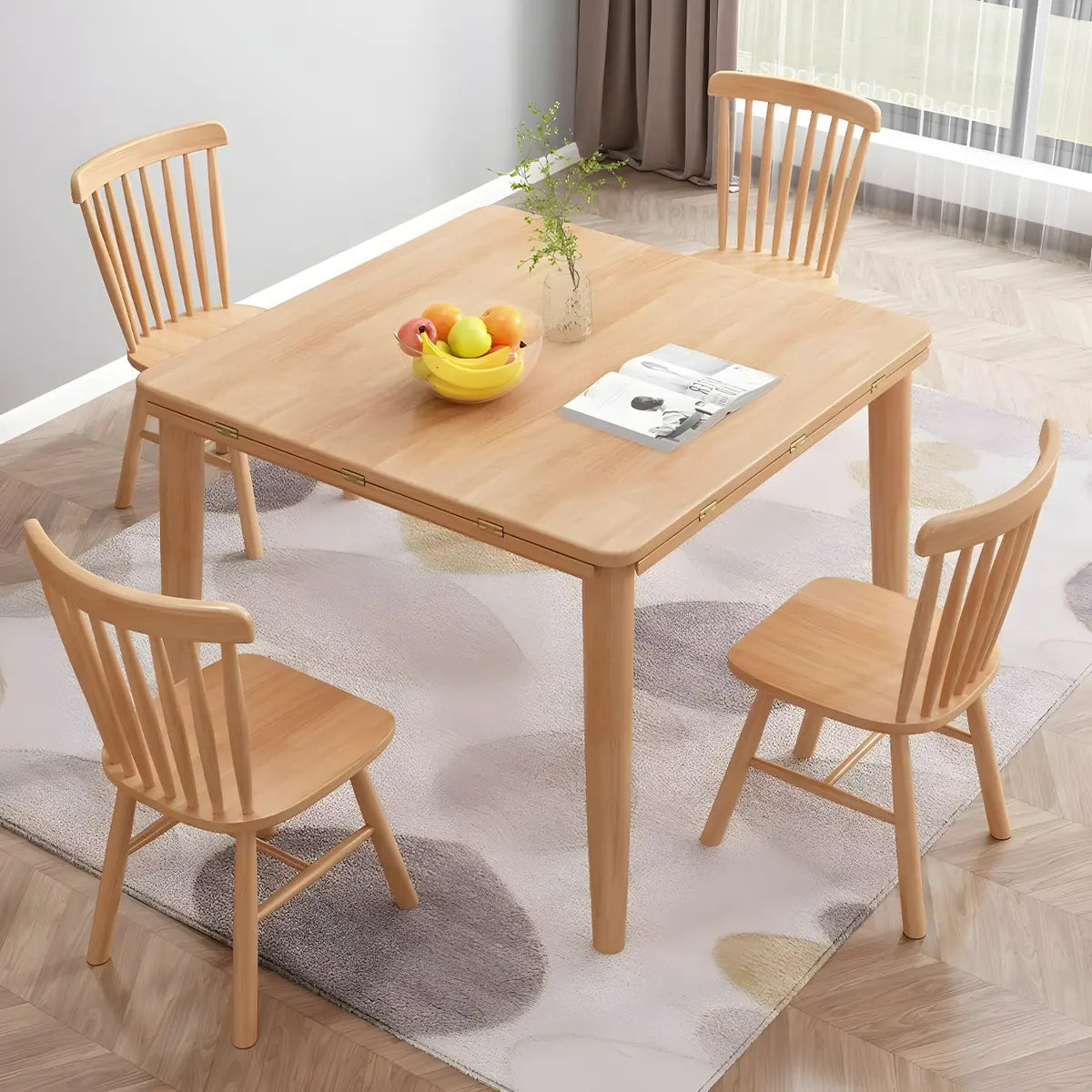 Contemporary Round Rubber Wood Dining Table Extendable Image - 2
