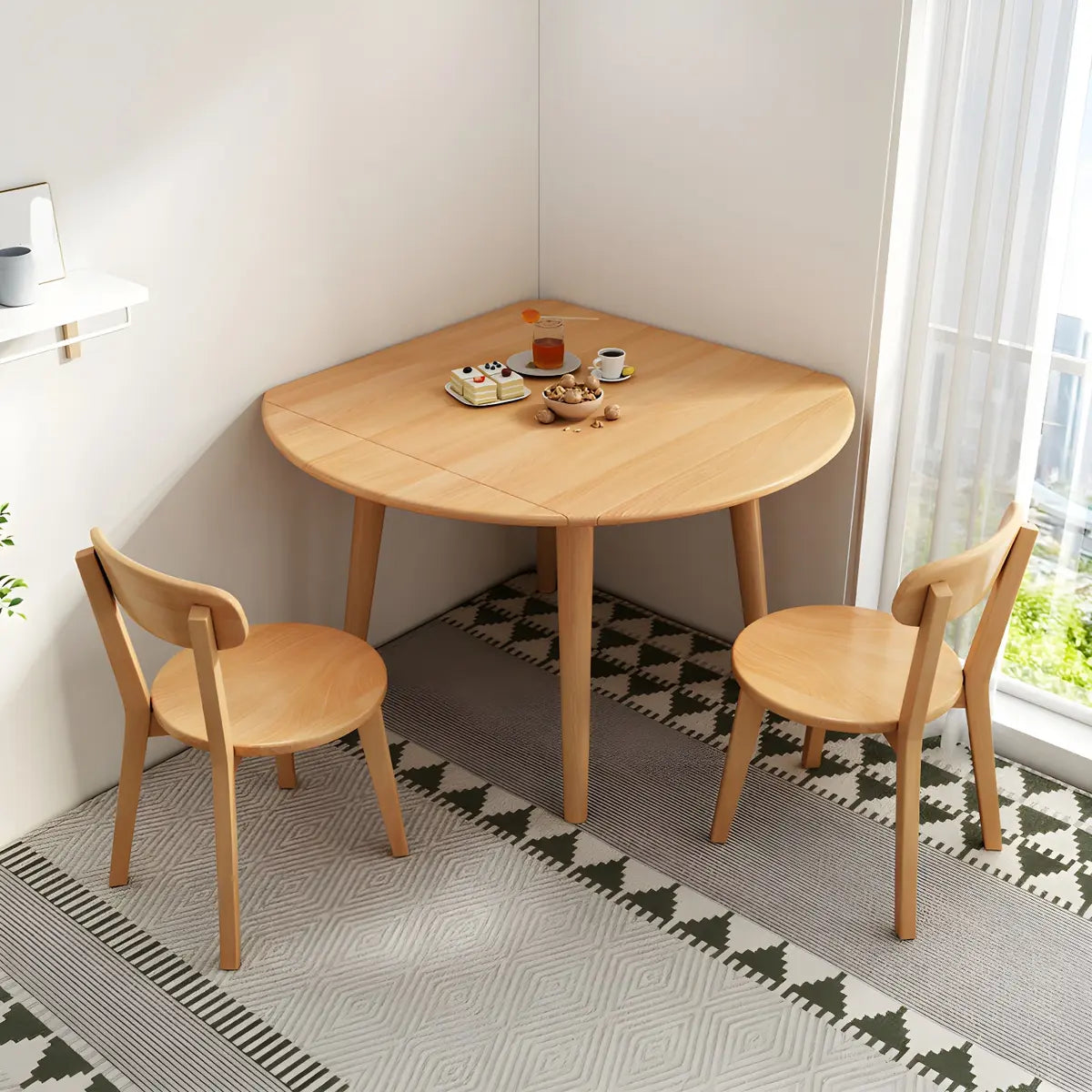 Contemporary Round Rubber Wood Dining Table Extendable Image - 3