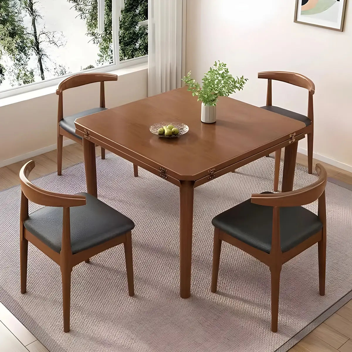 Contemporary Round Rubber Wood Dining Table Extendable Image - 4