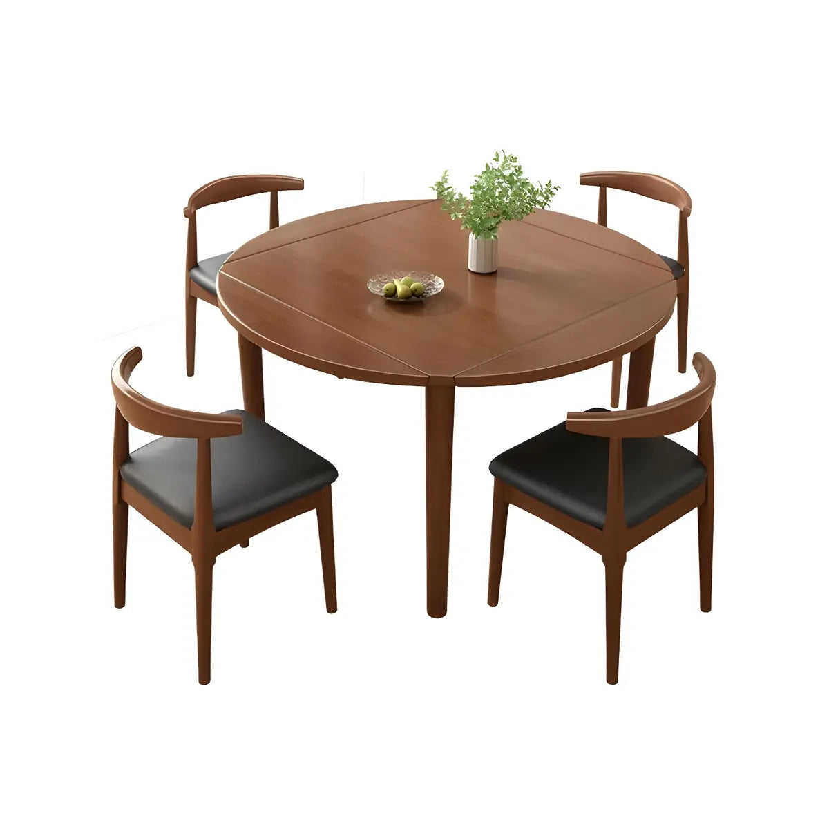 Contemporary Round Rubber Wood Dining Table Extendable Image - 5