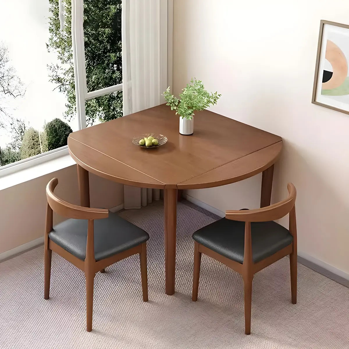 Contemporary Round Rubber Wood Dining Table Extendable Image - 9