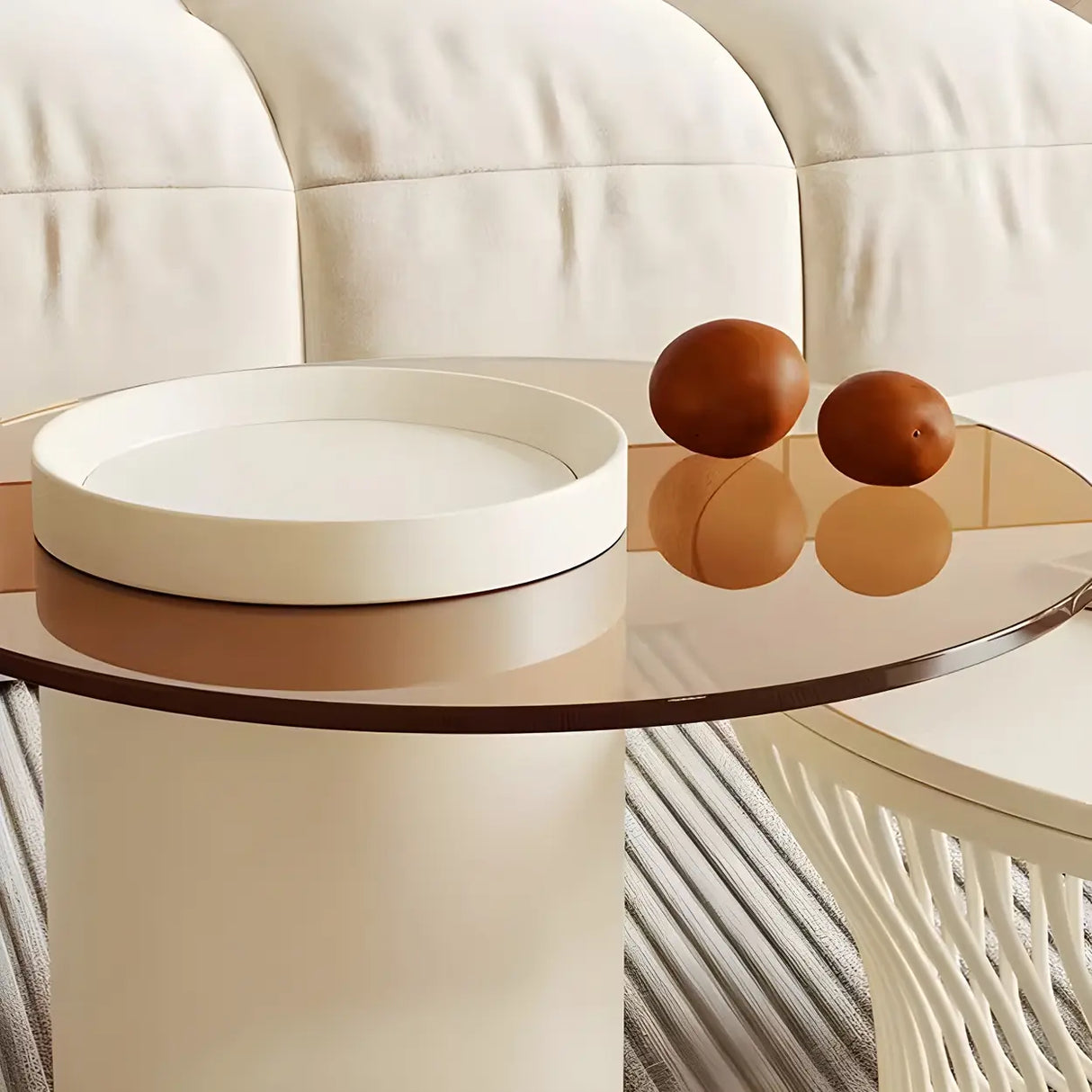 Contemporary Round White Stone Coffee Table with Storage Image - 10