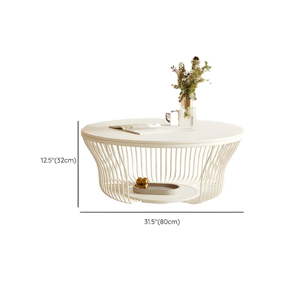 Contemporary Round White Stone Coffee Table with Storage Image - 13