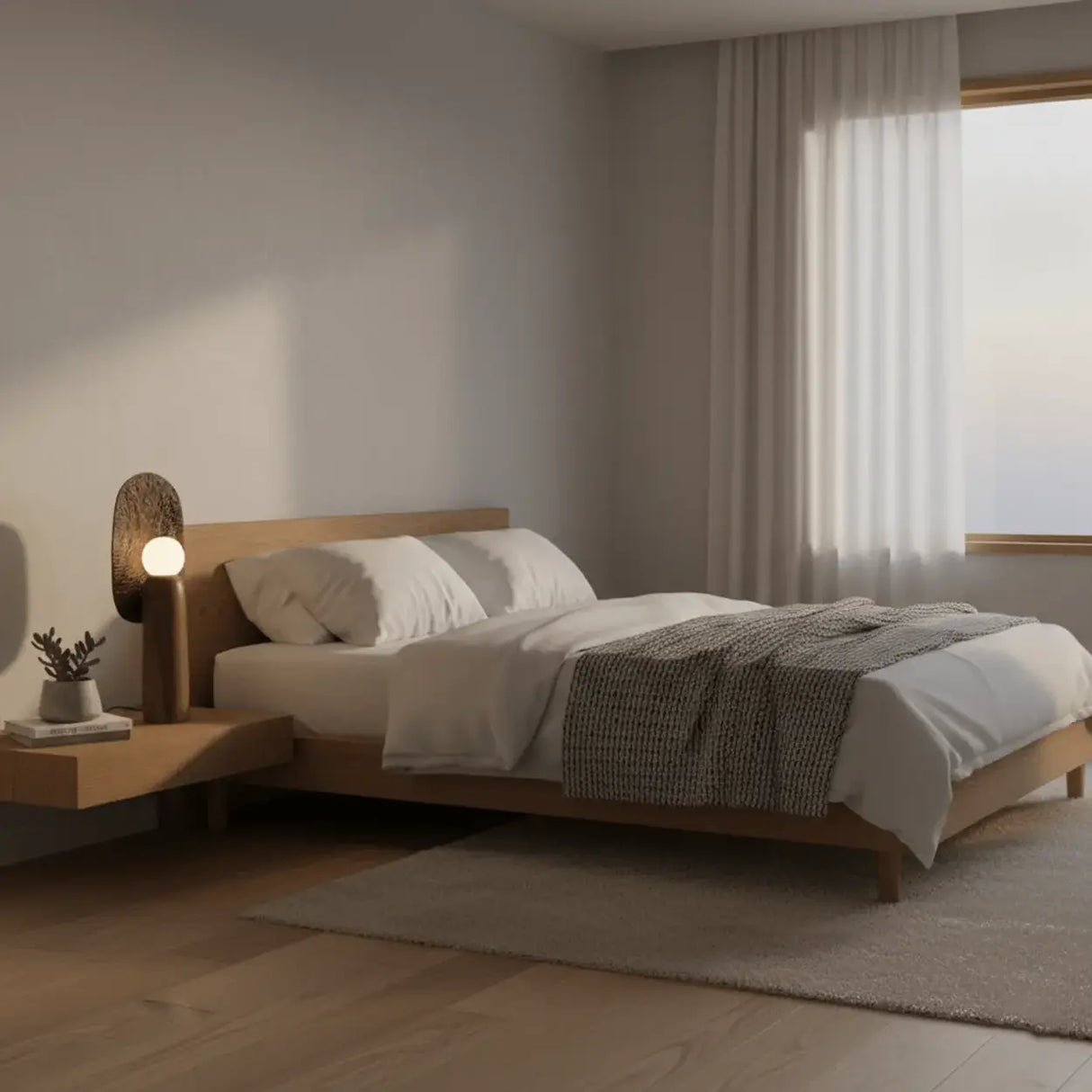 Contemporary Sculptural Integrated LED Wood Table Lamp Image - 15