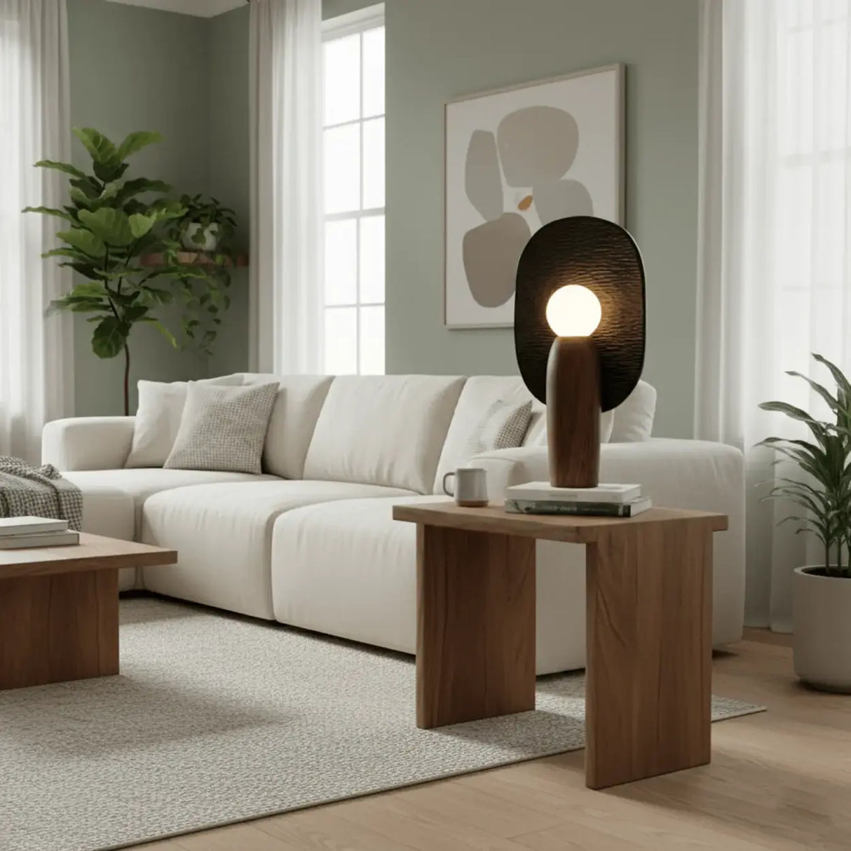 Contemporary Sculptural Integrated LED Wood Table Lamp Image - 9