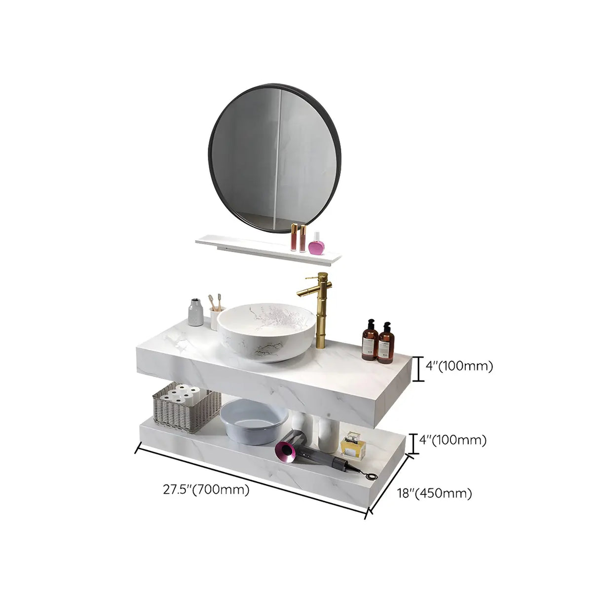 Contemporary Sink Wall-Mount Bath Vanity Cabinet with Mirror Image - 10