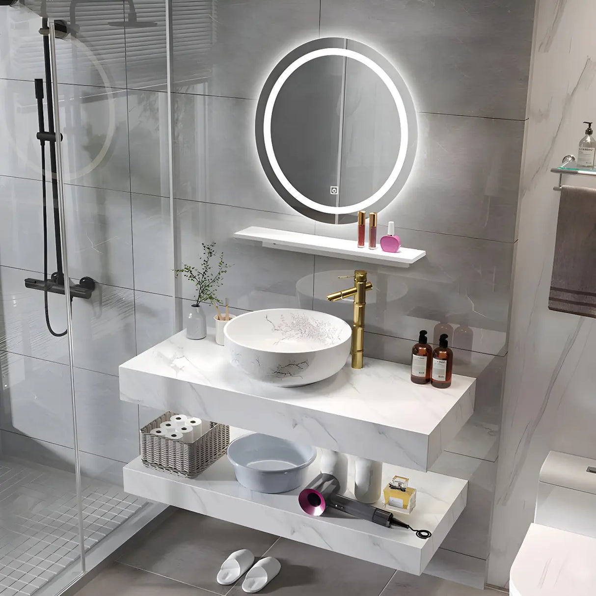 Contemporary Sink Wall-Mount Bath Vanity Cabinet with Mirror Image - 2