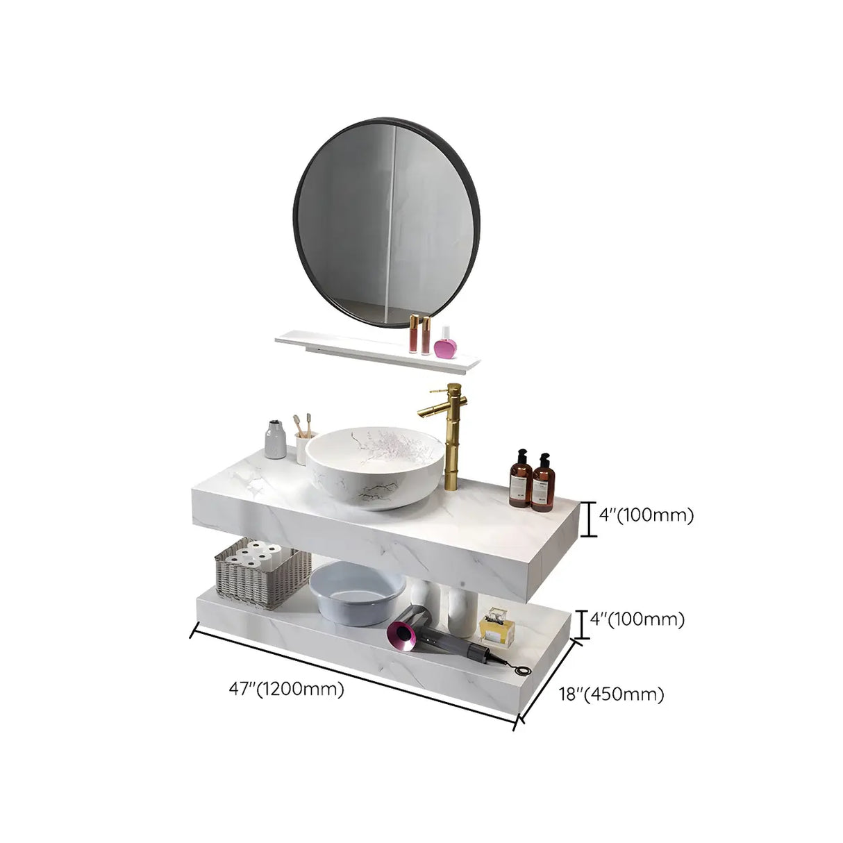 Contemporary Sink Wall-Mount Bath Vanity Cabinet with Mirror Image - 20