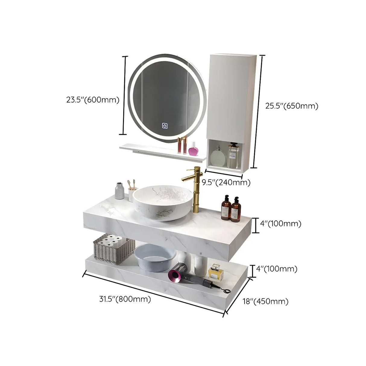 Contemporary Sink Wall-Mount Bath Vanity Cabinet with Mirror Image - 21