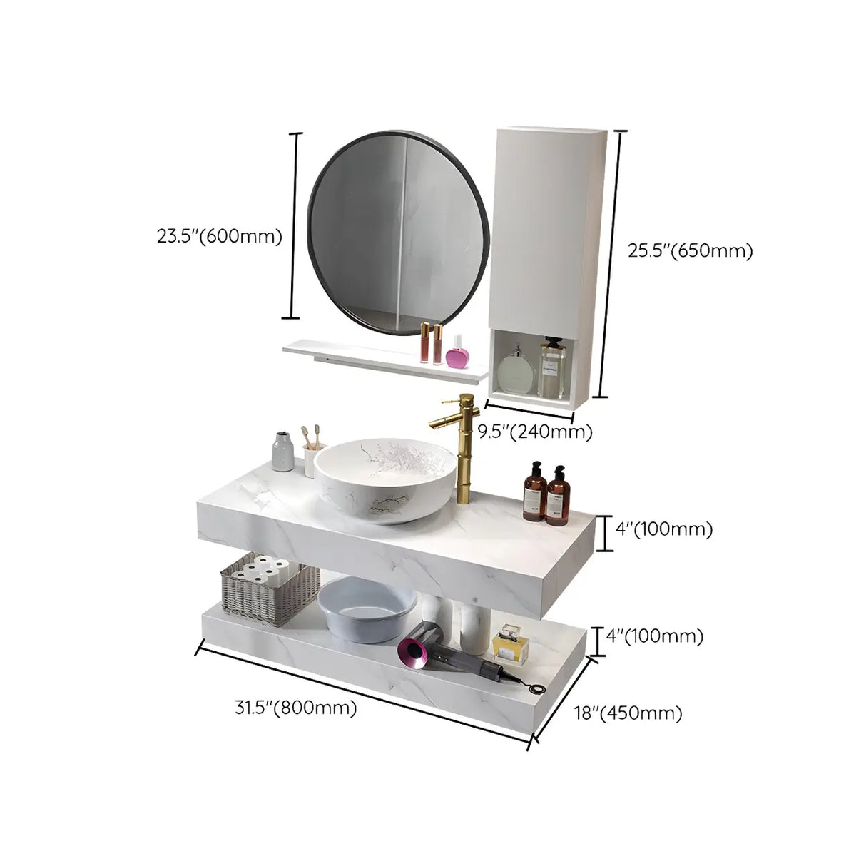 Contemporary Sink Wall-Mount Bath Vanity Cabinet with Mirror Image - 22