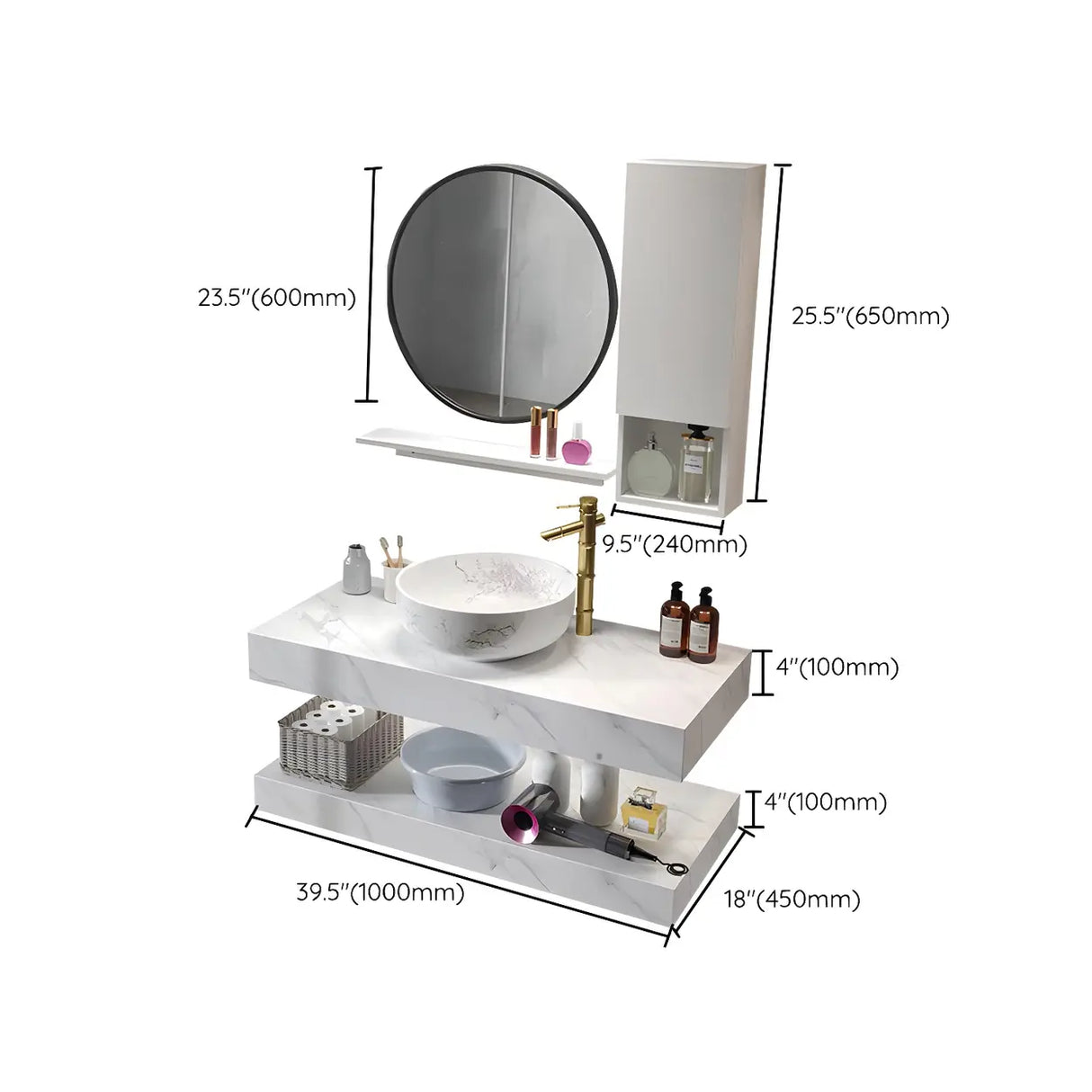Contemporary Sink Wall-Mount Bath Vanity Cabinet with Mirror Image - 26