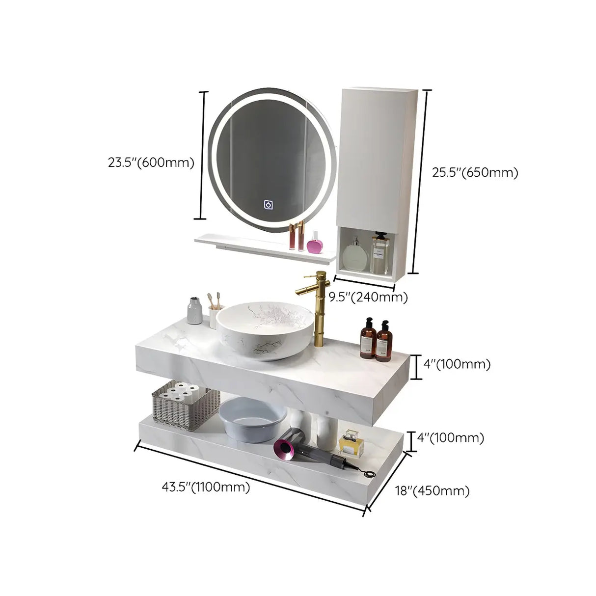 Contemporary Sink Wall-Mount Bath Vanity Cabinet with Mirror Image - 27