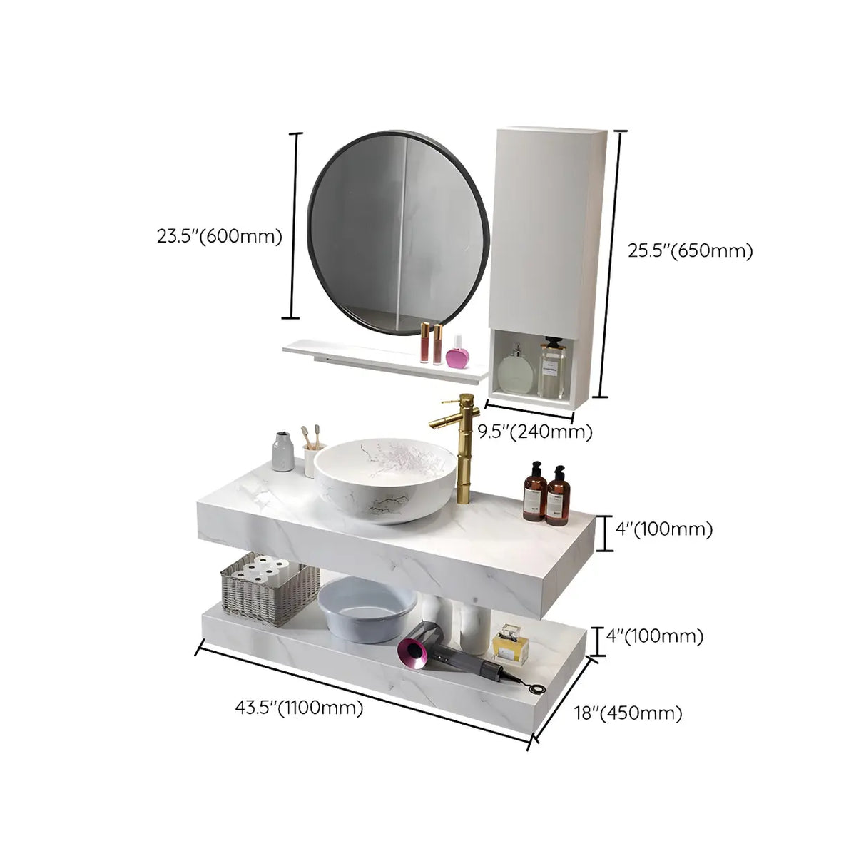 Contemporary Sink Wall-Mount Bath Vanity Cabinet with Mirror Image - 28