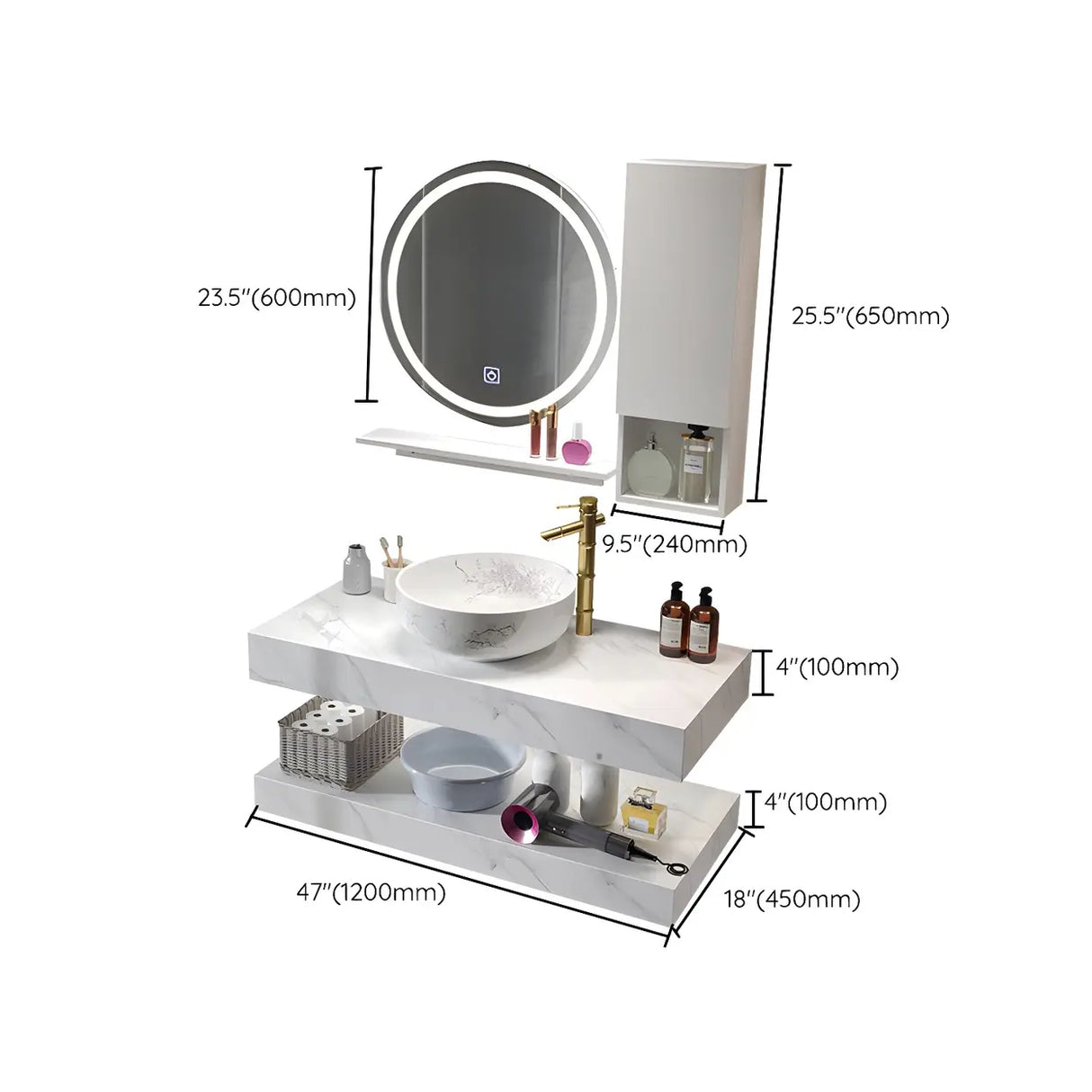 Contemporary Sink Wall-Mount Bath Vanity Cabinet with Mirror Image - 29