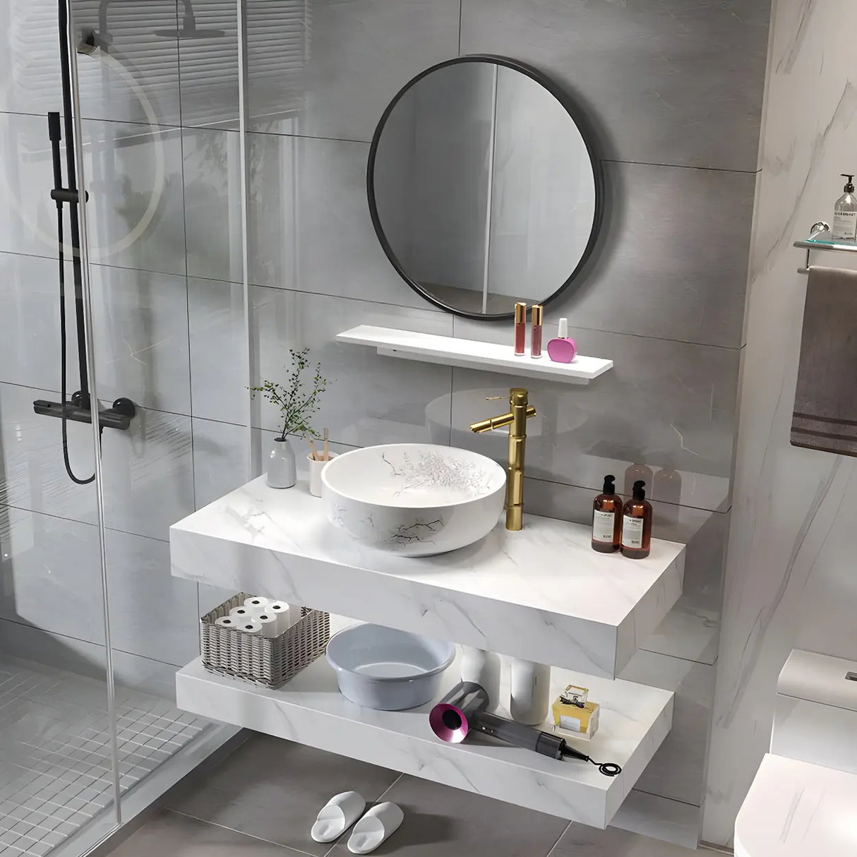 Contemporary Sink Wall-Mount Bath Vanity Cabinet with Mirror Image - 3