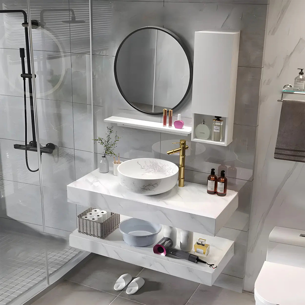 Contemporary Sink Wall-Mount Bath Vanity Cabinet with Mirror Image - 4