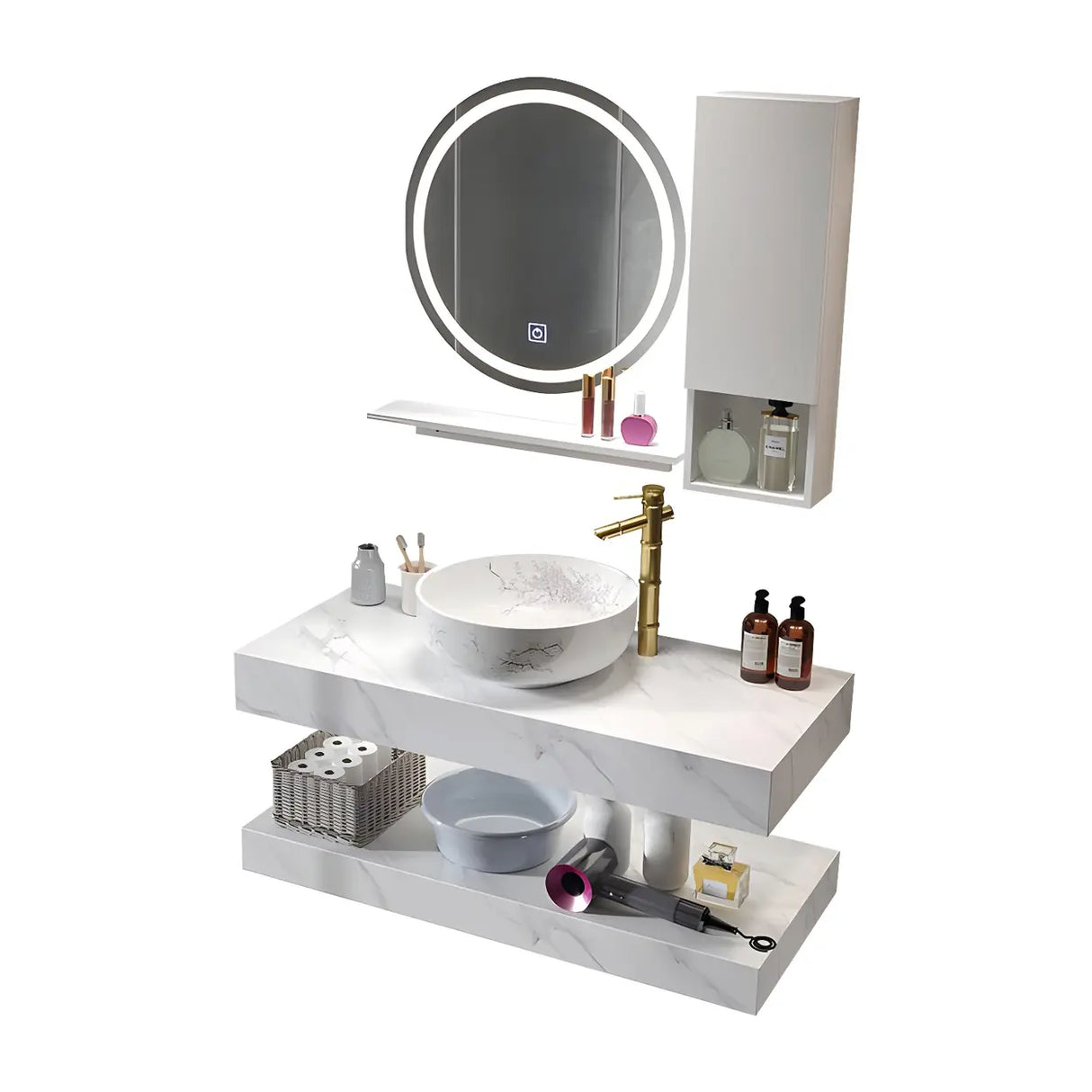 Contemporary Sink Wall-Mount Bath Vanity Cabinet with Mirror Image - 5