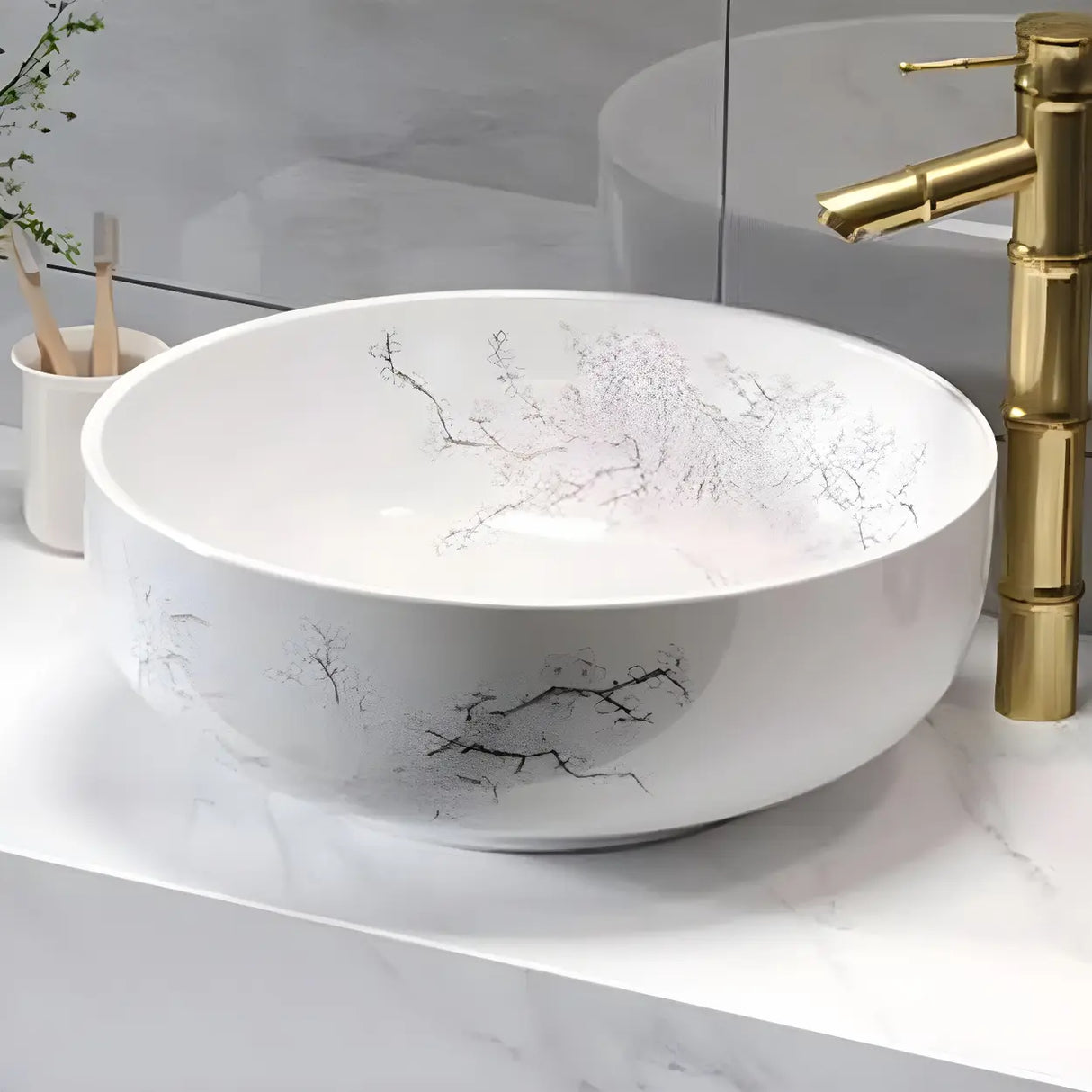 Contemporary Sink Wall-Mount Bath Vanity Cabinet with Mirror Image - 6