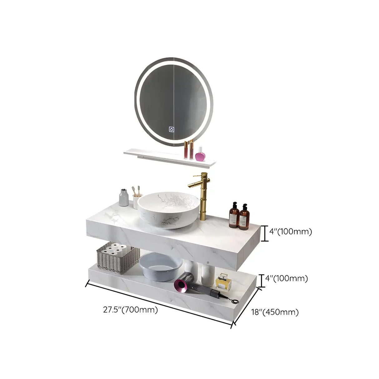 Contemporary Sink Wall-Mount Bath Vanity Cabinet with Mirror Image - 9