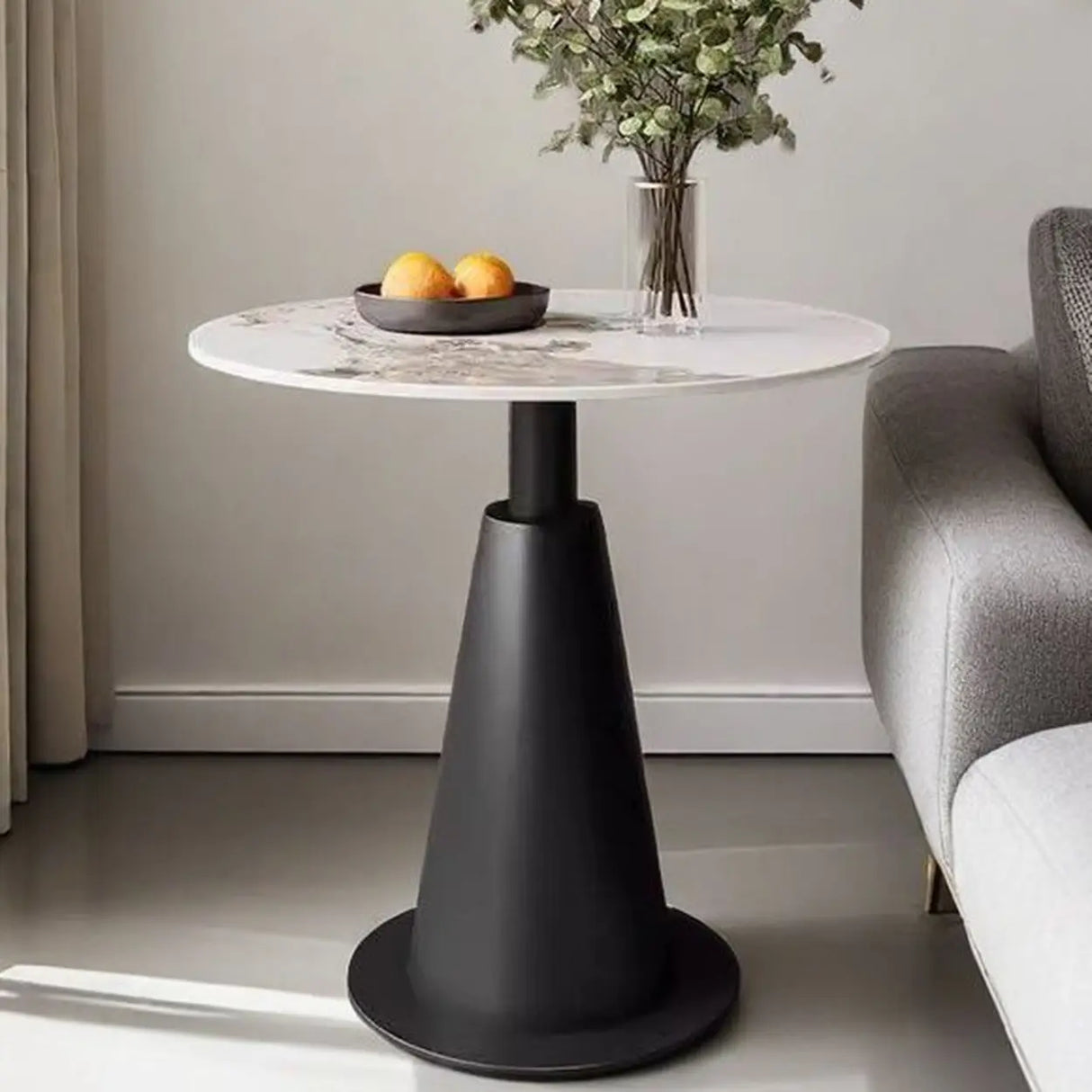 Contemporary Sintered Stone Pedestal Circular Chairside Table Image - 1