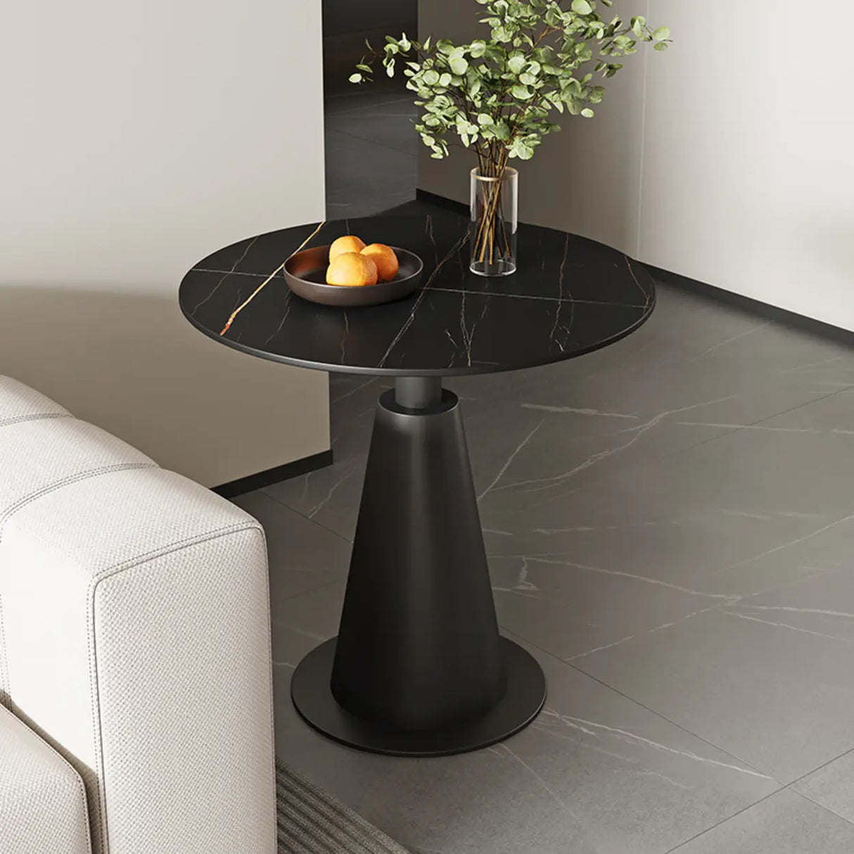 Contemporary Sintered Stone Pedestal Circular Chairside Table Image - 10