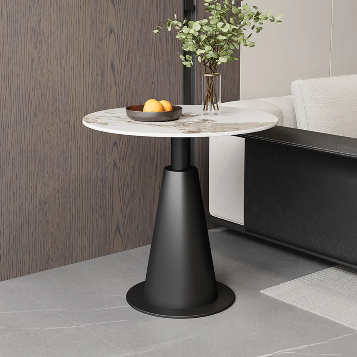 Contemporary Sintered Stone Pedestal Circular Chairside Table Image - 11