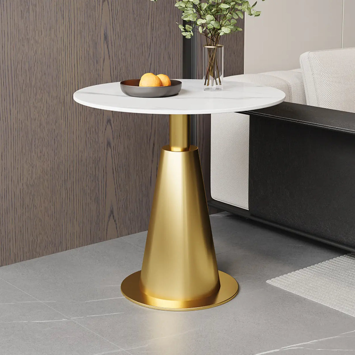 Contemporary Sintered Stone Pedestal Circular Chairside Table Image - 2