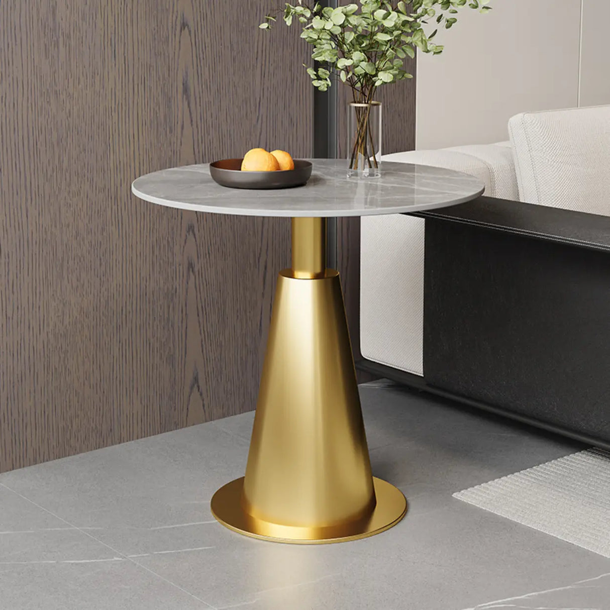 Contemporary Sintered Stone Pedestal Circular Chairside Table Image - 3