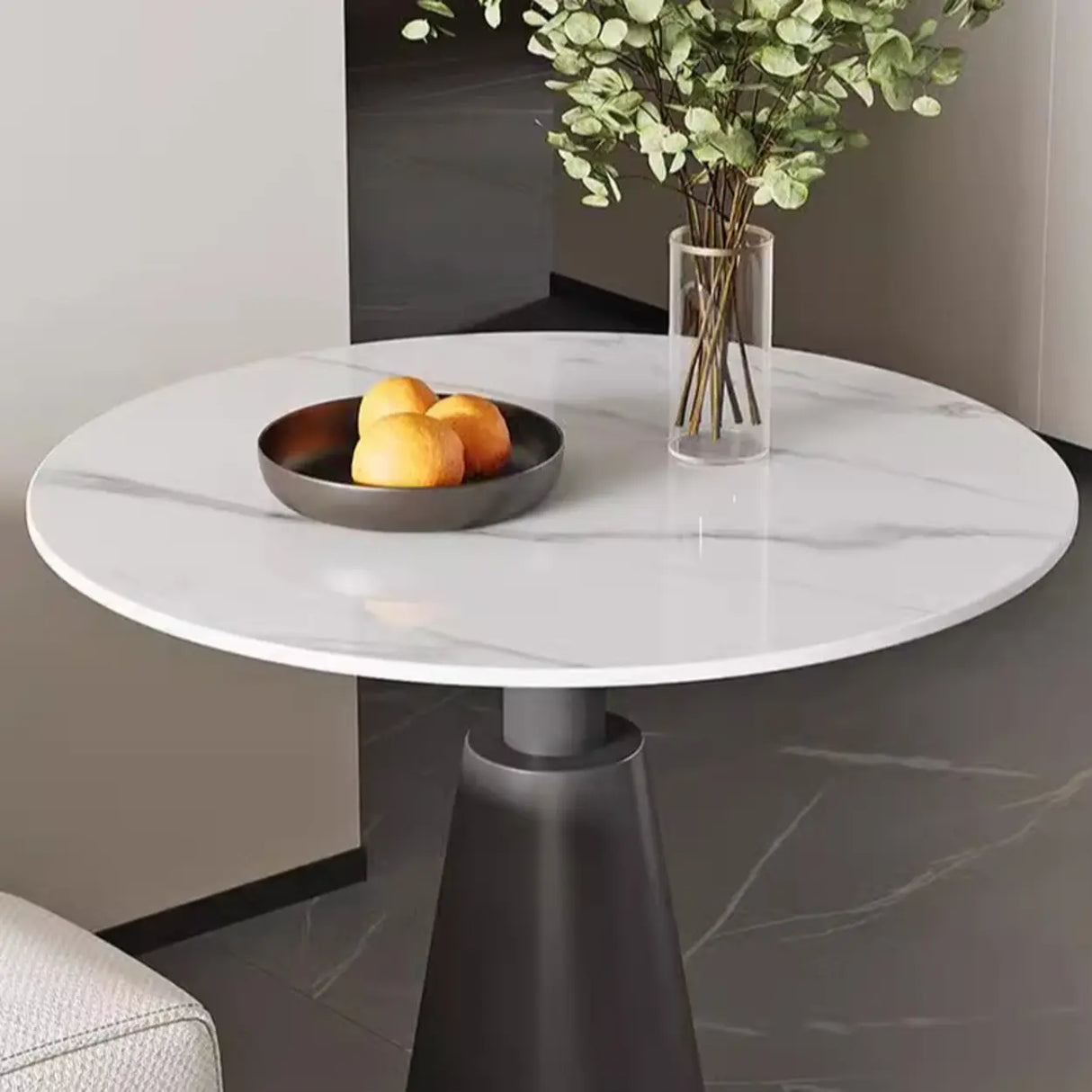 Contemporary Sintered Stone Pedestal Circular Chairside Table Image - 4