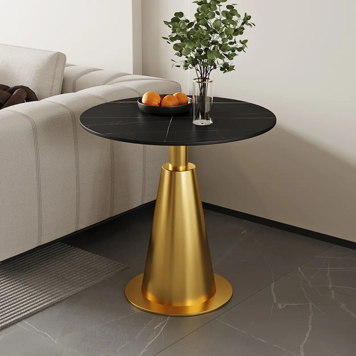 Contemporary Sintered Stone Pedestal Circular Chairside Table Image - 5