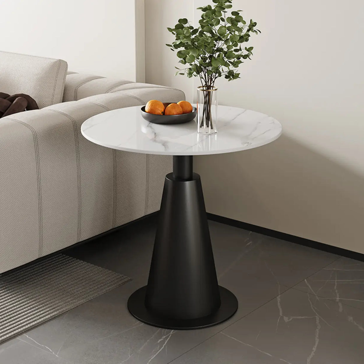 Contemporary Sintered Stone Pedestal Circular Chairside Table Image - 8