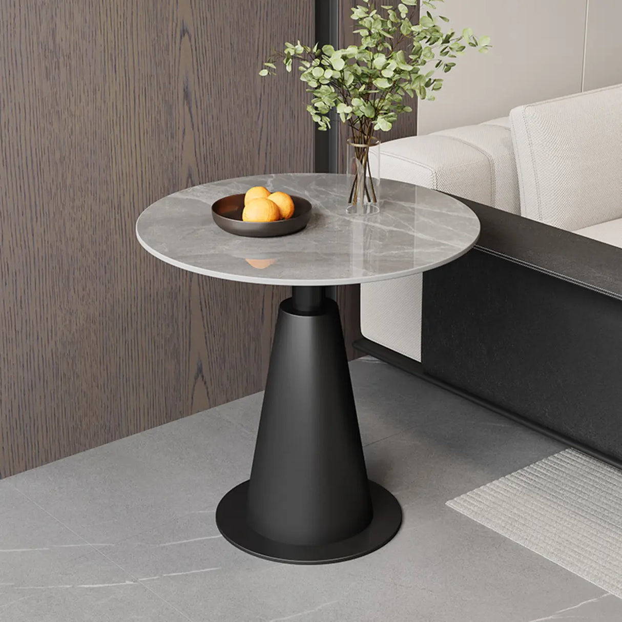Contemporary Sintered Stone Pedestal Circular Chairside Table Image - 9