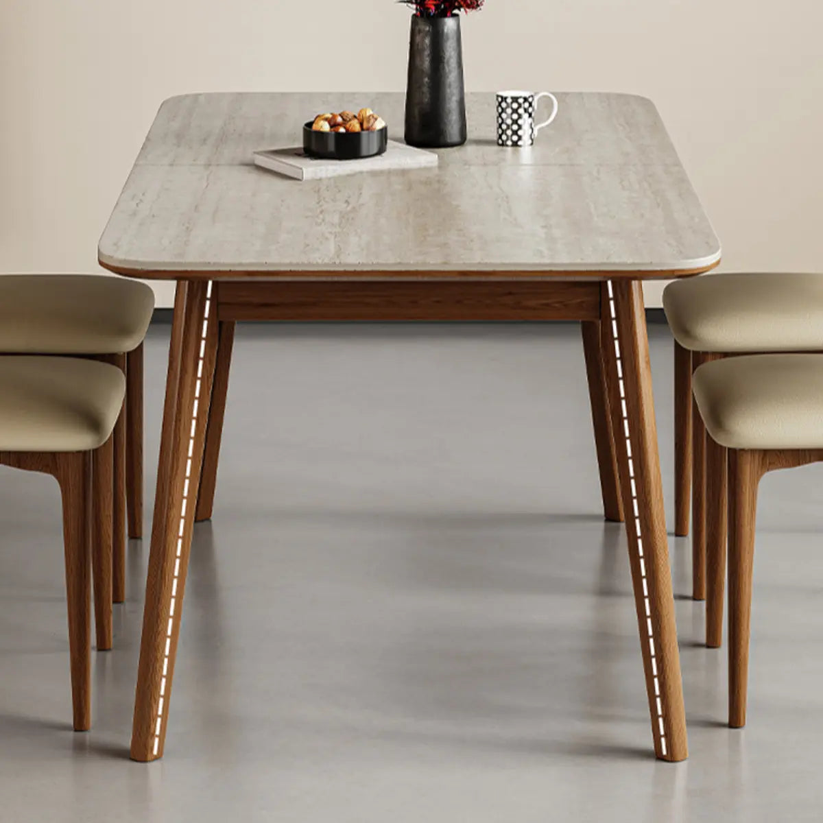 Contemporary Slate Top Rectangular Dining Table Extension Image - 10