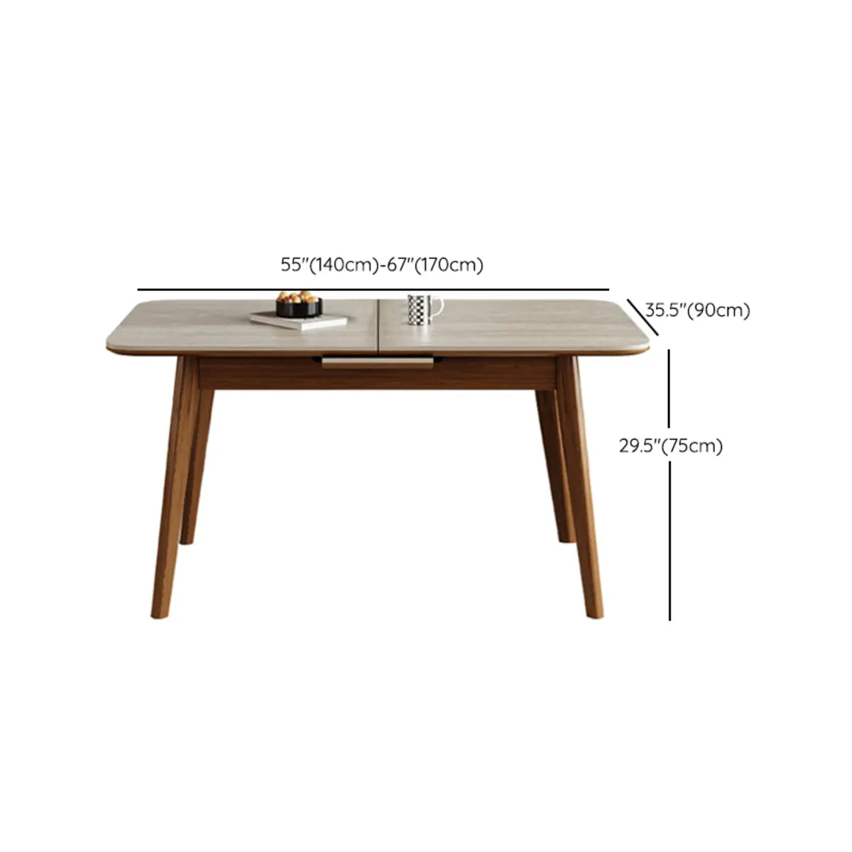 Contemporary Slate Top Rectangular Dining Table Extension Image - 14