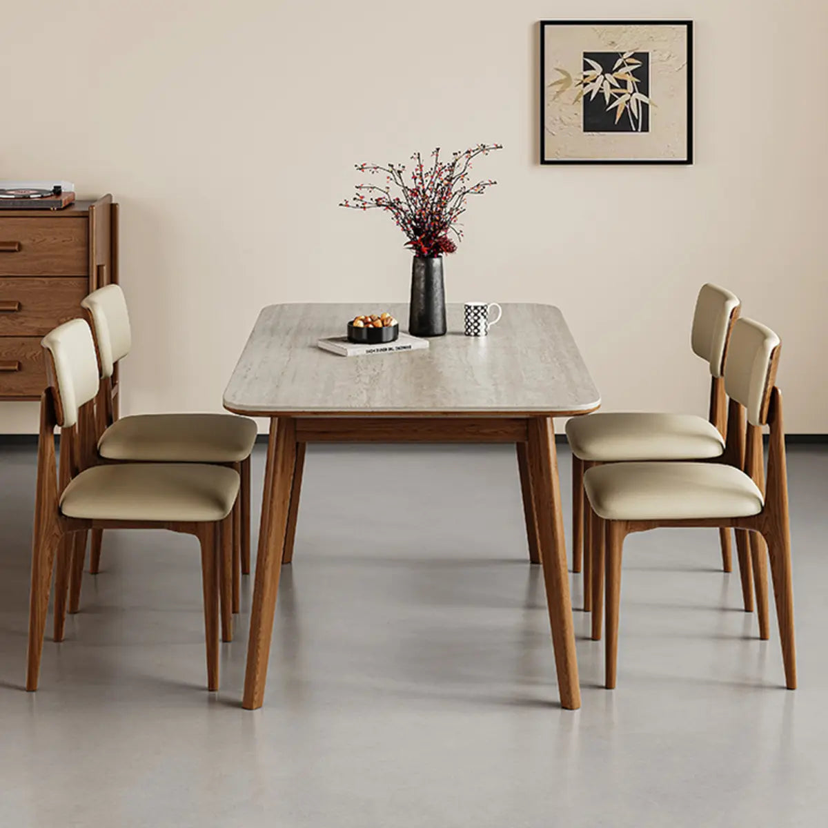 Contemporary Slate Top Rectangular Dining Table Extension Image - 4