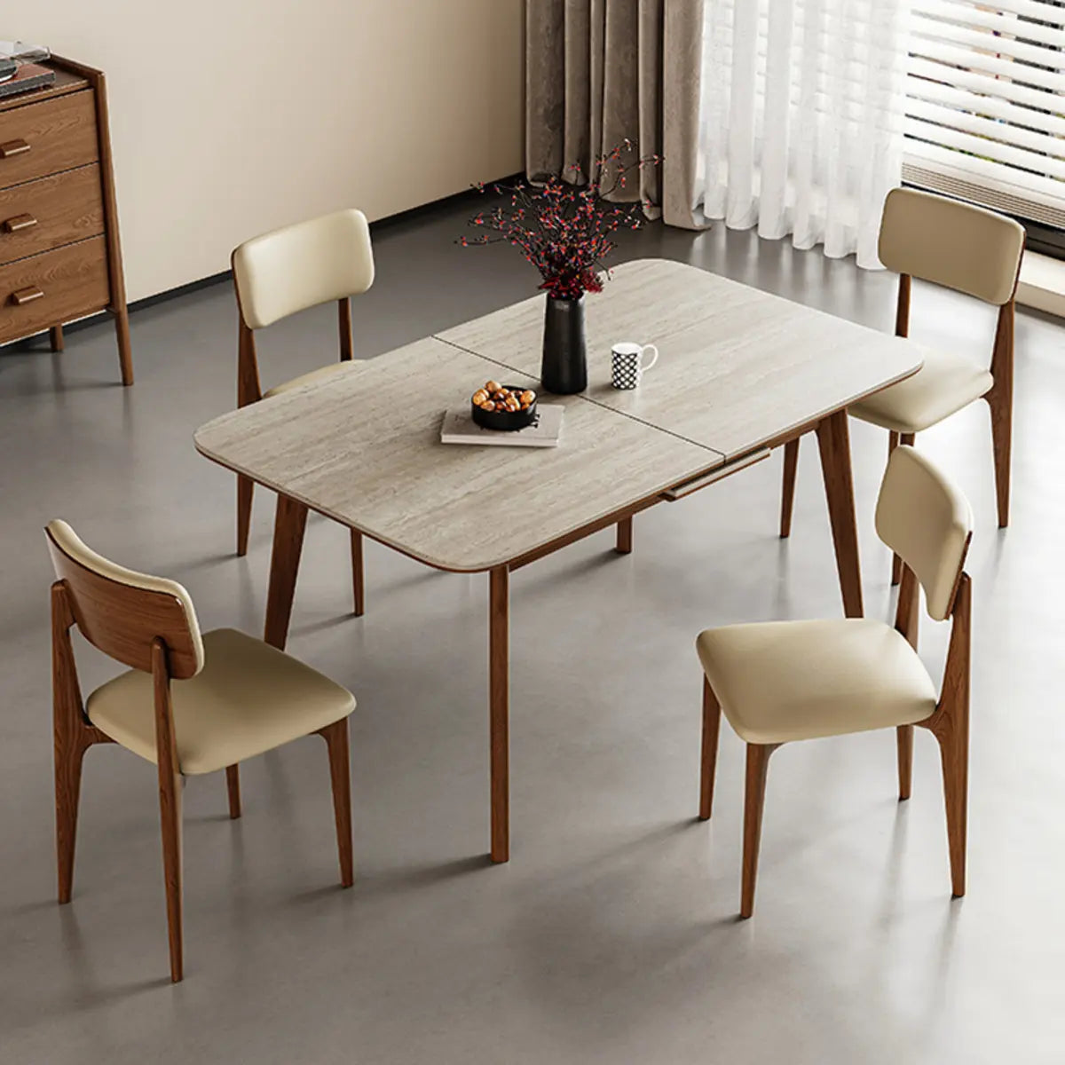 Contemporary Slate Top Rectangular Dining Table Extension Image - 5