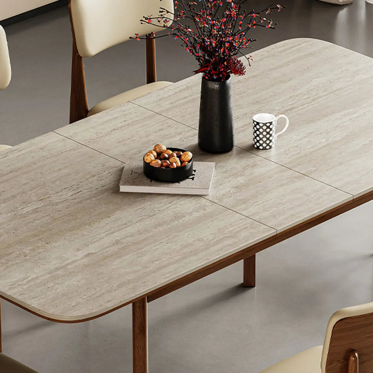 Contemporary Slate Top Rectangular Dining Table Extension Image - 6