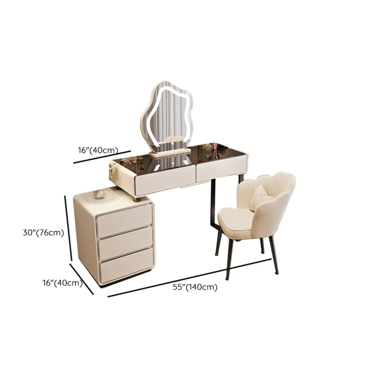 Contemporary Sliding Curved Mirror Off-White Makeup Vanity Image - 10