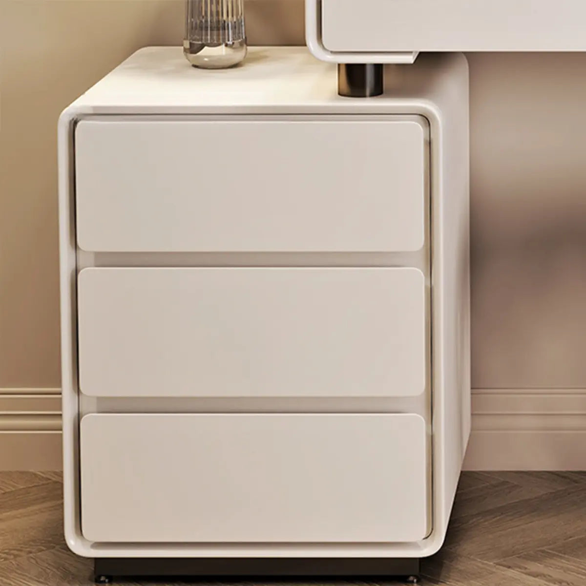 Contemporary Sliding Curved Mirror Off-White Makeup Vanity Image - 6