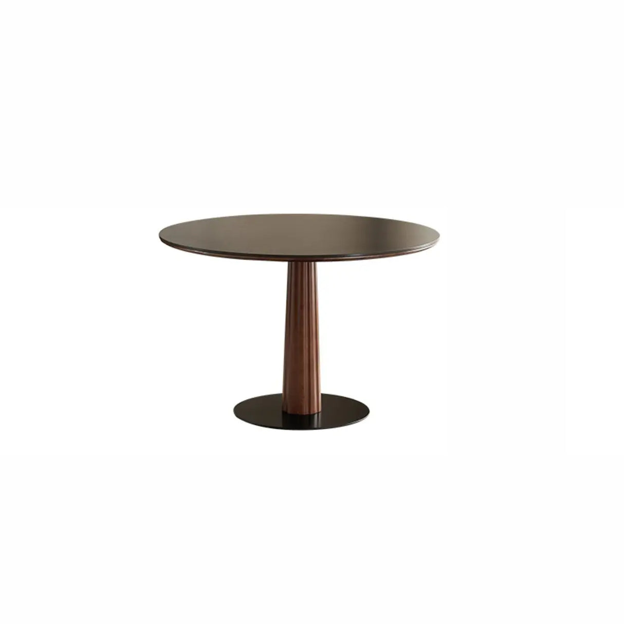 Contemporary Small Round Stone Top Wood Pedestal Dining Table Image - 3
